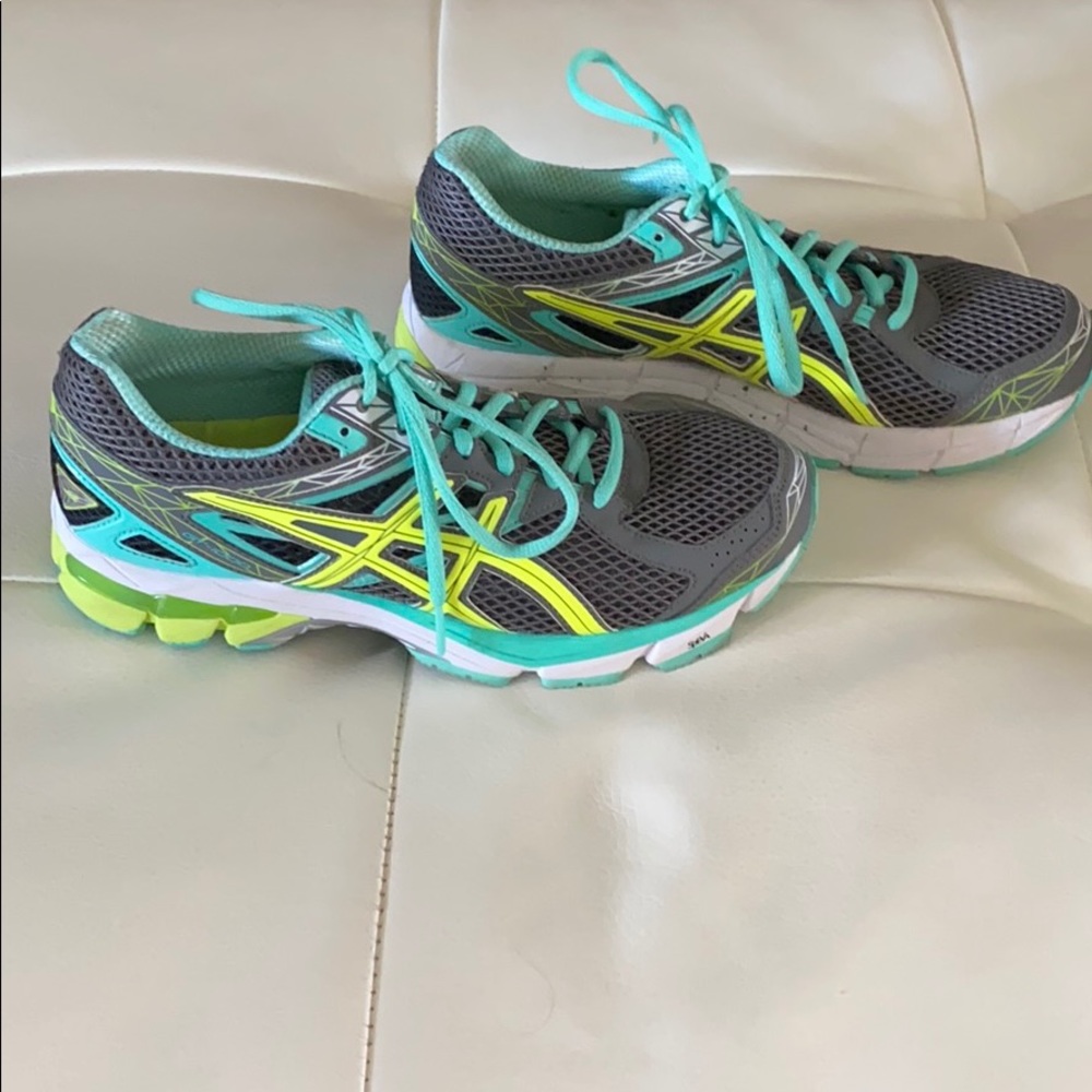 Teal and Neon Yellow Asics Running Shoes